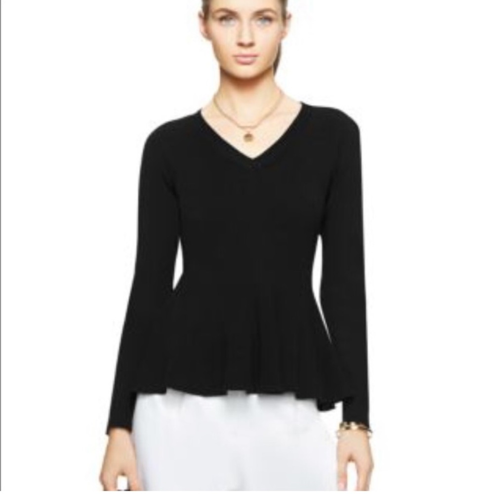Kate Spade Peplum Long Sleeve Sweater Shirt V-Neck Size Medium in Black